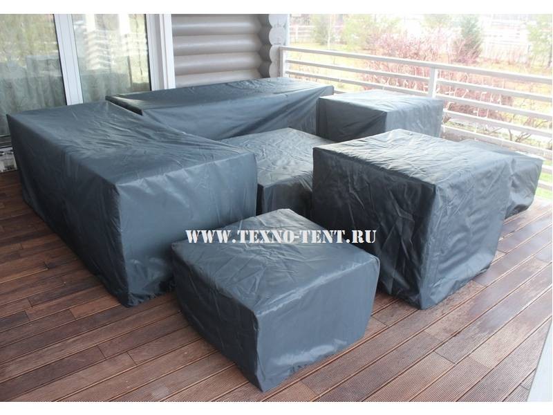 Фото защитных чехлов на садовую уличную мебель тёмно-серого цвета из ткани Оксфорд 240den.
