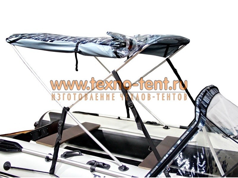 Тент трансформер КОМБИ пвх в собранном виде на лодке. Удобно использовать в жаркую погоду при солнце.